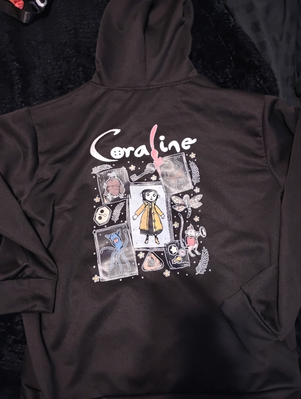 Coraline Graphic Hoodie In Black with Pink Accent